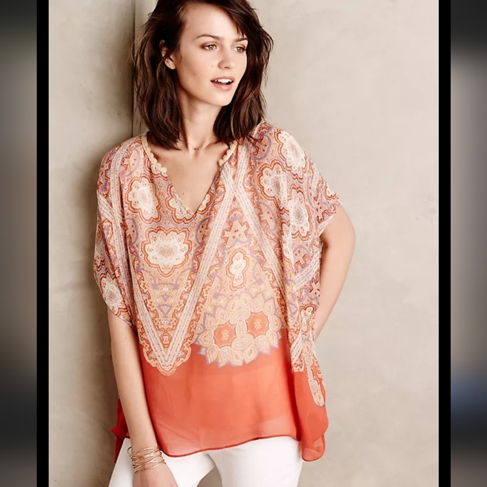 Anthropologie Maeve For Anthropologie Nalina Silk Poncho Size Small Great Condit - Picture 1 of 11